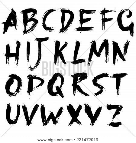 Handdrawn dry brush font. Modern brush lettering. Grunge style alphabet. Vector illustration