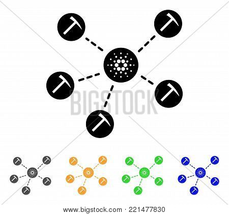Cardano Mining Network icon. Vector illustration style is a flat iconic cardano mining network black symbol with grey, yellow, green, blue color versions. Designed for web and software interfaces.