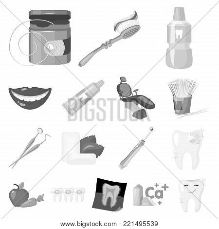 Dental care monochrome icons in set collection for design. Care of teeth vector symbol stock  illustration.