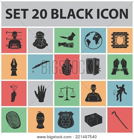 Crime and Punishment black icons in set collection for design.Criminal vector symbol stock  illustration.