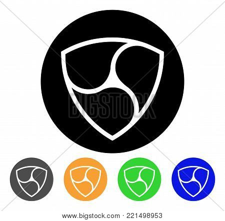 Nem Currency icon. Vector illustration style is a flat iconic nem currency black symbol with grey, yellow, green, blue color versions. Designed for web and software interfaces.