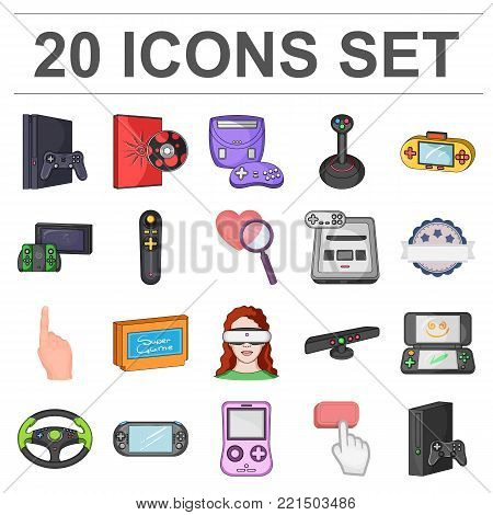 Game console and virtual reality cartoon icons in set collection for design.Game Gadgets vector symbol stock illustration.