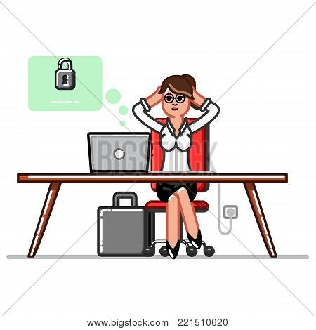 Business woman seting up a pasword to her electronic wallet through a computer