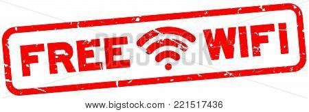 Grunge red free wifi with icon square rubber seal stamp on white background