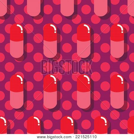 Pills and capsules seamless pattern, pop modern design, bold colors and geometry, vector illustration