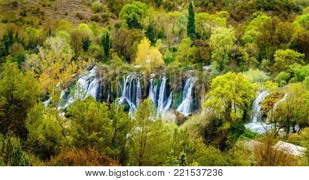 Bird's eye view of Kravica Waterfalls in Bosnia-Herzegovina