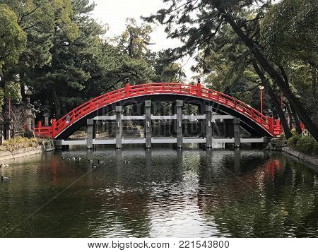 The Taiko Drum Bridge of Sumiyoshi Taisha Grand Shrine, Osaka, Japan