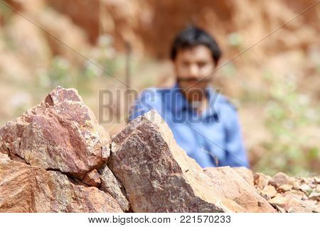 Focusing Mountain Rock in sunny shiny day