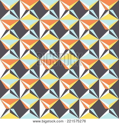 Abstract seamless pattern of squares and diagonal forms. An optical illusion of movement.