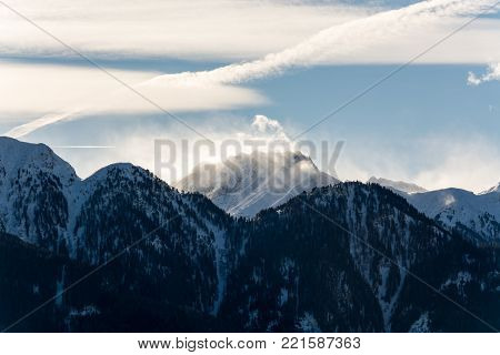Sunset In Ski Resort Serfaus Fiss Ladis In Austria