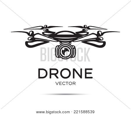 Drone with camera vector silhouette isolated on white background