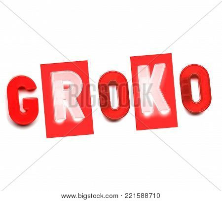 GroKo, short for Grosse Koalition in German (meaning Grand Coalition), written with plastic toy letters in red and white