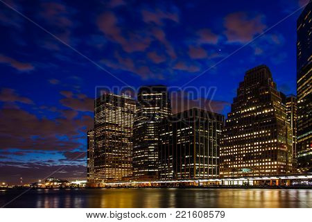 Sunset At Lower Manhattan Skyline, New York United States