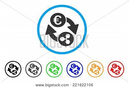 Ripple Euro Exchange rounded icon. Style is a flat grey symbol inside light blue circle with bonus color variants. Ripple Euro Exchange vector designed for web and software interfaces.