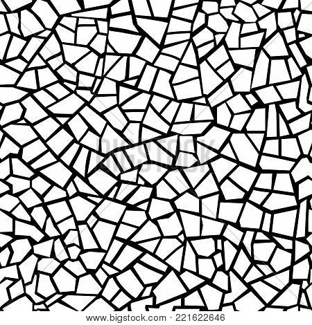 Vector seamless stone pattern. Broken glass. Abstract mosaic pattern. Black and white background. For design and decorate path, wall, backdrop. Masonry endless texture.
