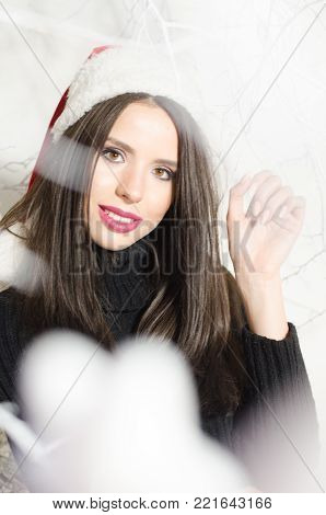 Sexy Surprised Woman Wearing Santa Claus Clothes