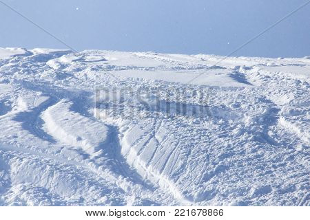snow slope for skiing . In the park in nature
