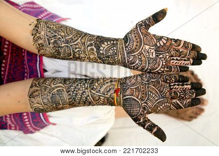 Indian Bride's Mehndi Design  in Wedding Ceremony