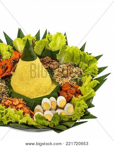 portrait of indonesian food nasi tumpeng for celebration