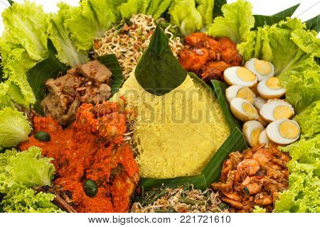 portrait of indonesian cuisine nasi tumpeng for celebration