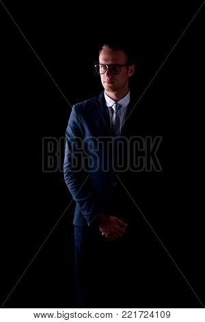 Concept business people. Businessman on the background. Businessmen look dastardly. Businessmen showing their gestures and emotions.