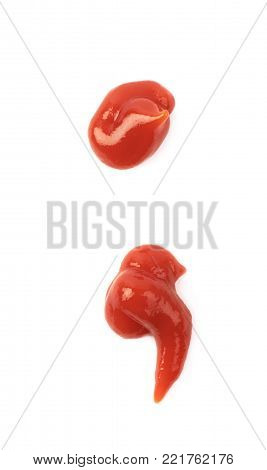 Semicolon symbol made of sauce isolated over the white background