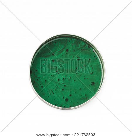 Smart hand putty plasticine playdough in a metal box, composition isolated over the white background