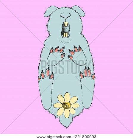 Decoration of postcard or poster with a rabbit and flower