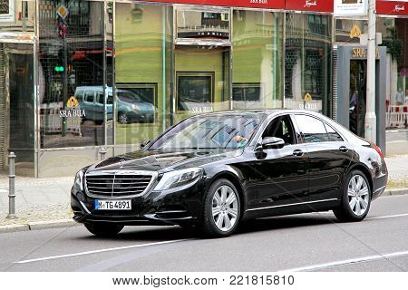 Berlin, Germany - September 12, 2013: Motor car Mercedes-Benz W222 S-class in the city street.