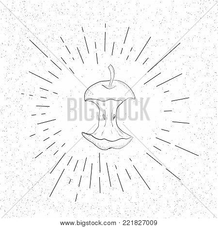 Hand Drawn Symbol of Aplle Stub, Eaten Core, Organic Waste - Doodle Vector Hatch Icon