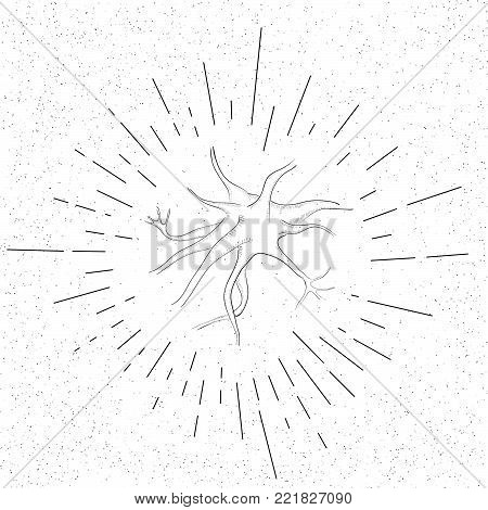 Hand Drawn Symbol of Brain Cell Neuron  - Doodle Vector Hatch Icon