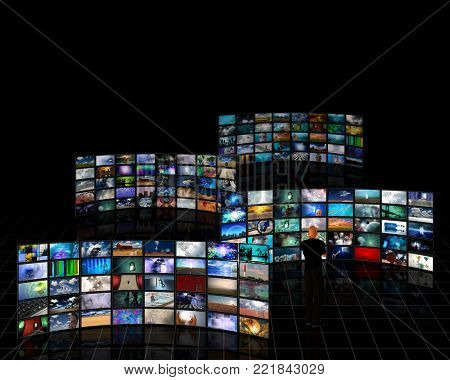 Tele Screens with a viewer. 3D rendering