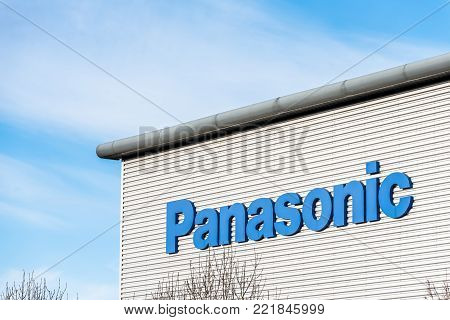 Northampton UK December 09, 2017: Panasonic Logistics Distribution logo sign in Brackmills Industrial Estate.