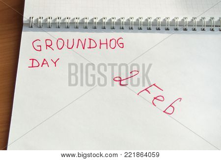 Groundhog day February calendar, Notepad with date 2 Feb.