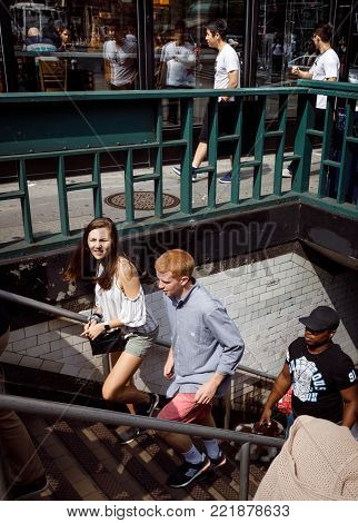 Group Of People Coming Out From Nyc Subway Station