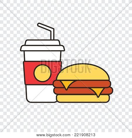 Fast food snacks and drinks flat vector icons. Fastfood icons. Snack bag vector food