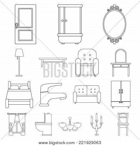 Furniture and interior outline icons in set collection for design.Home furniture vector symbol stock  illustration.