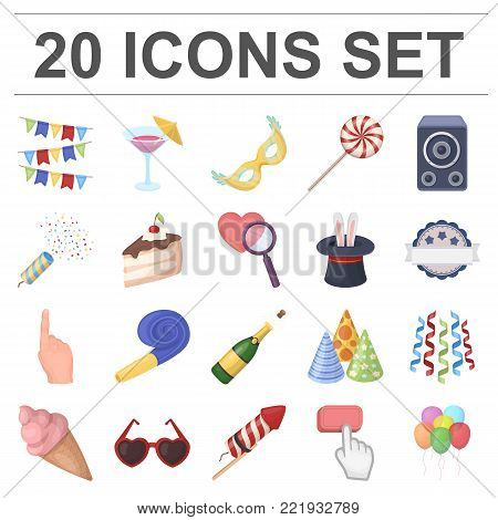 Party, entertainment cartoon icons in set collection for design. Celebration and treat vector symbol stock  illustration.