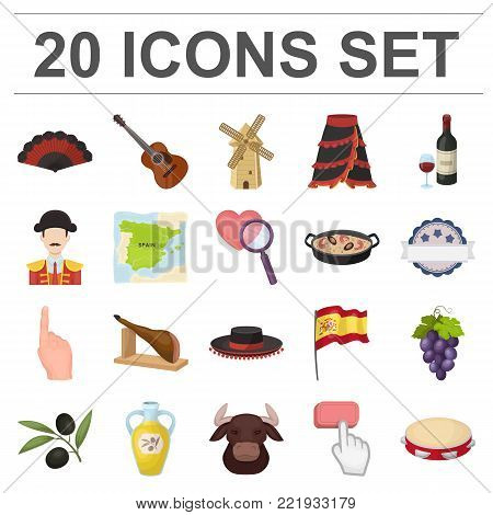 Spain country cartoon icons in set collection for design.Travel and attractions vector symbol stock  illustration.