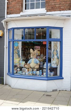 STRATFORD UPON AVON, UK - JULY 7, 2017: Outside The Peter Rabbit shop. Stratford upon Avon, Warwickshire, England, UK