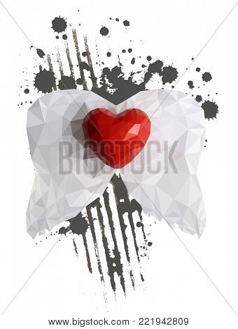 abstract heart with wings in low poly technique