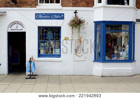 STRATFORD UPON AVON, UK - JULY 7, 2017: Outside The Peter Rabbit shop. Stratford upon Avon, Warwickshire, England, UK