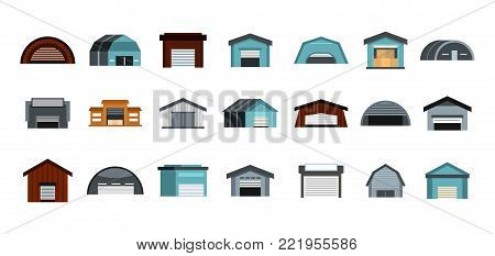 Warehouse icon set. Flat set of warehouse vector icons for web design isolated on white background