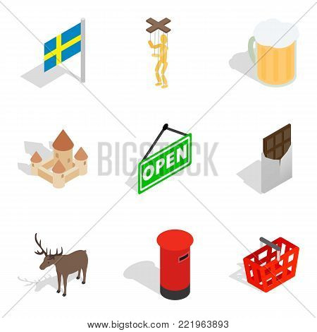 Region of europe icons set. Isometric set of 9 region of europe vector icons for web isolated on white background