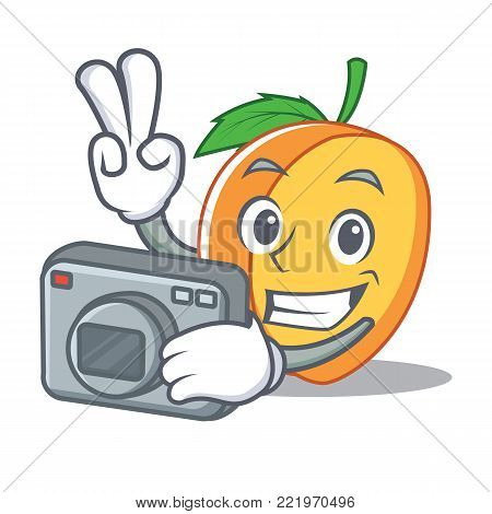 Photographer apricot mascot cartoon style vector illustration