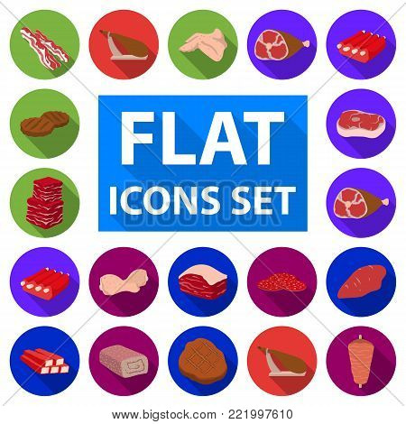 Different meat flat icons in set collection for design. Meat product vector symbol stock  illustration.
