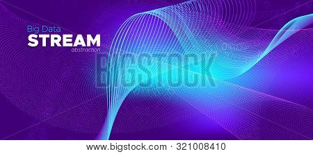 Science Visualization. Matrix Data Stream. Purple Technology Poster. Digital Binary Waves. Vector Sc