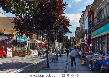 Edirne, Turkey - May 26, 2018: Saraclar Caddesi Shopping Street In The Center Of City Of Edirne, Eas