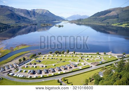Invercoe Caravan Camping Park Site Near Glencoe Aerial Birdseye View In The Highlands Scotland