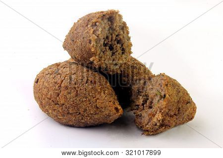 Kibbeh Traditional Lebanese Cuisine Food, Isolated On White Background
